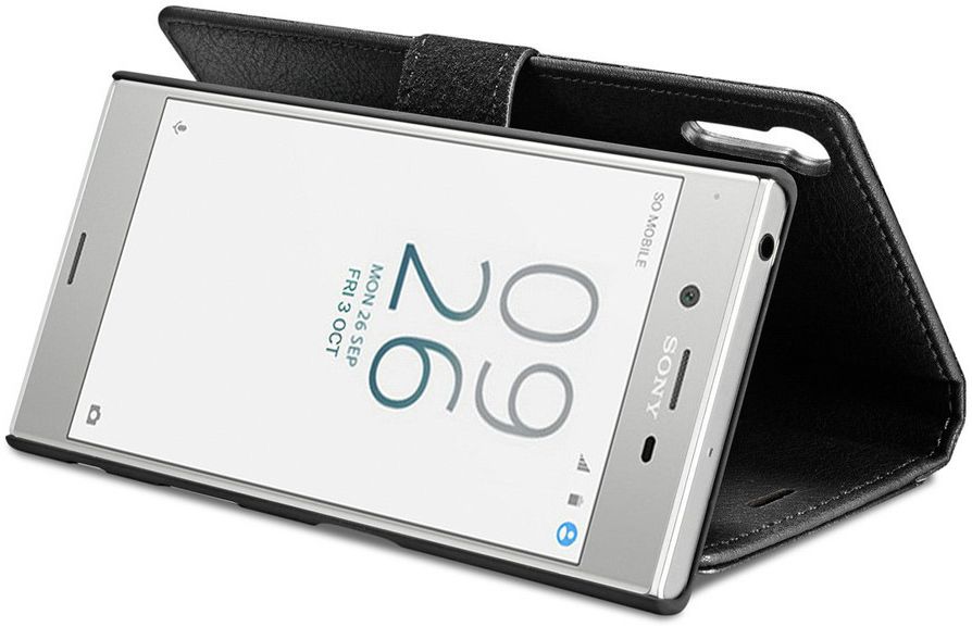Sony Xperia XZ / XZs Echt Leren Portemonnee Hoesje Zwart afbeelding 2