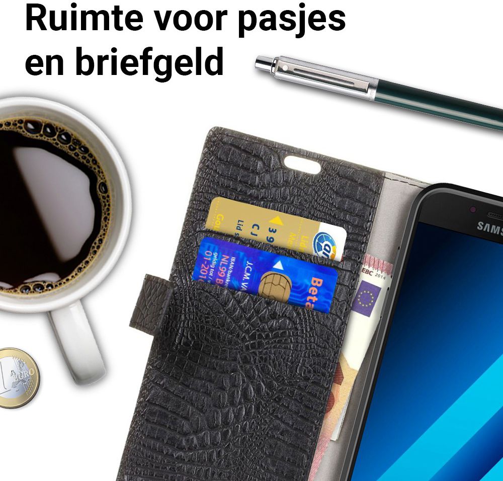 Samsung Galaxy A5 (2017) Portemonnee Hoesje Krokodil Structuur Zwart afbeelding 2