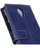 Alcatel Pixi 4 (5) Portemonnee Hoesje Krokodil Textuur Donker Blauw
