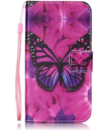Huawei Y6 2 Compact Portemonnee Purple Butterfly Hoesjes