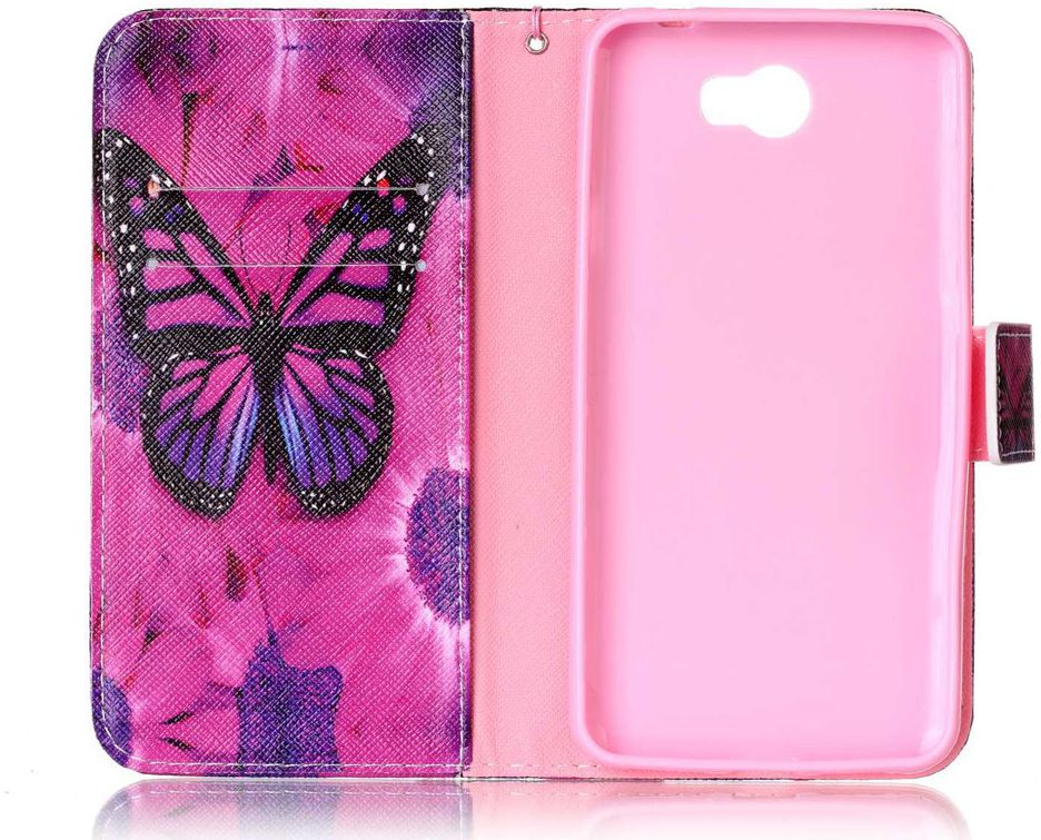 Huawei Y6 2 Compact Portemonnee Purple Butterfly afbeelding 3