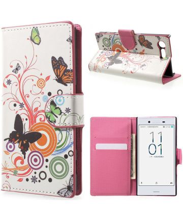 Sony Xperia X Compact Portemonnee Hoesje Butterfly Circles Hoesjes