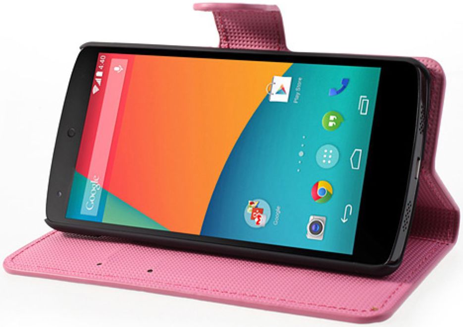 LG Google Nexus 5 Portemonnee Hoesje Paarse Bloemen afbeelding 4