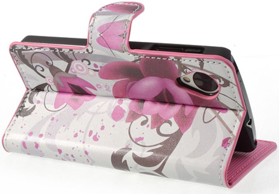 LG Google Nexus 5 Portemonnee Hoesje Paarse Bloemen afbeelding 5