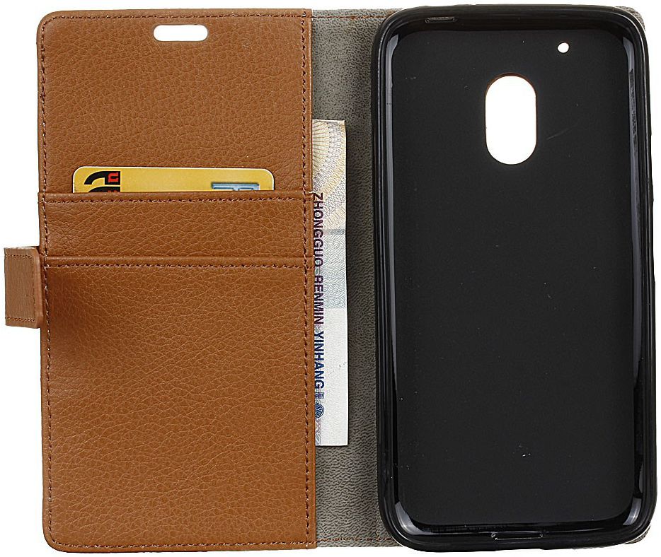 Motorola Moto G4 Play Portemonnee Hoesje Litchi Grain Bruin afbeelding 8