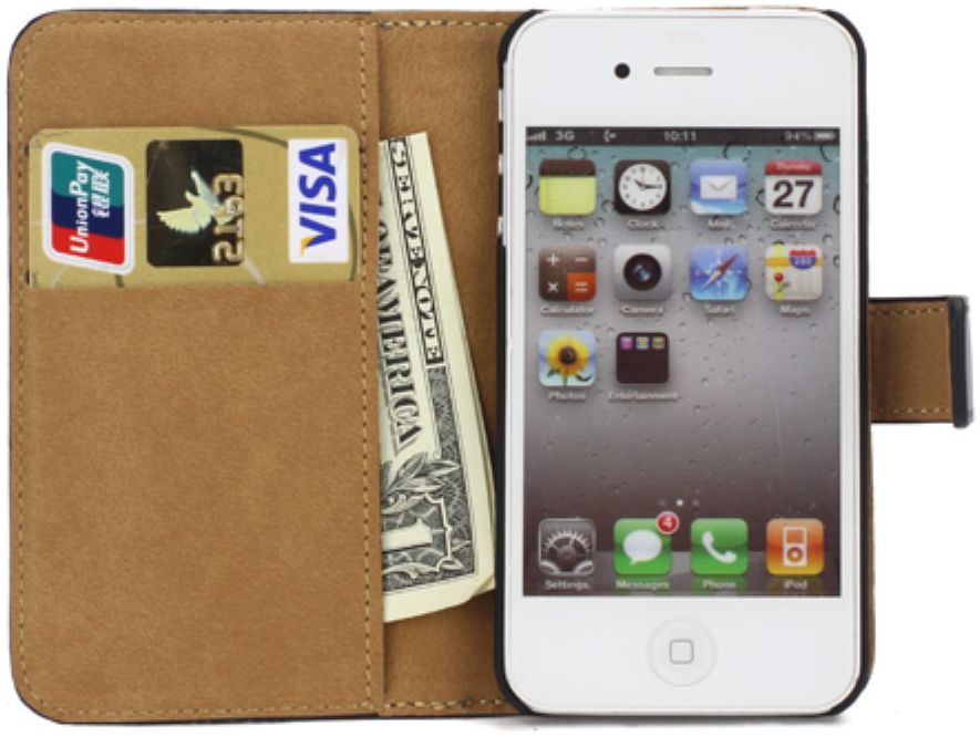 Apple iPhone 4(S) Lederen Hoesje Zwart afbeelding 2