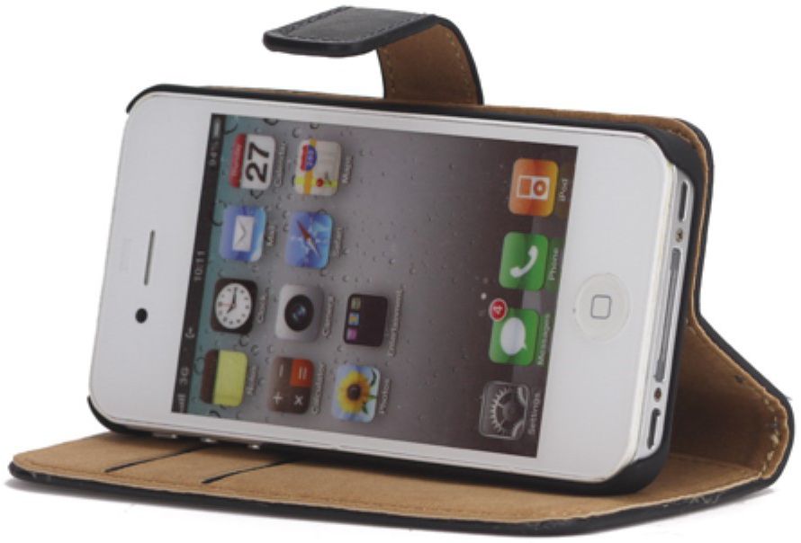 Apple iPhone 4(S) Lederen Hoesje Zwart afbeelding 4