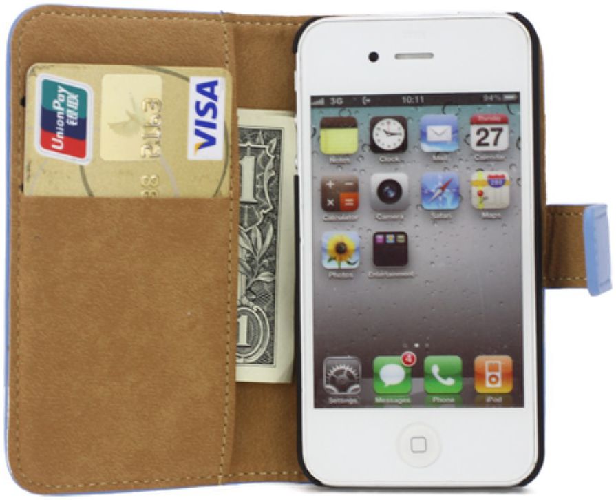 Apple iPhone 4(S) Lederen Hoesje Blauw afbeelding 2