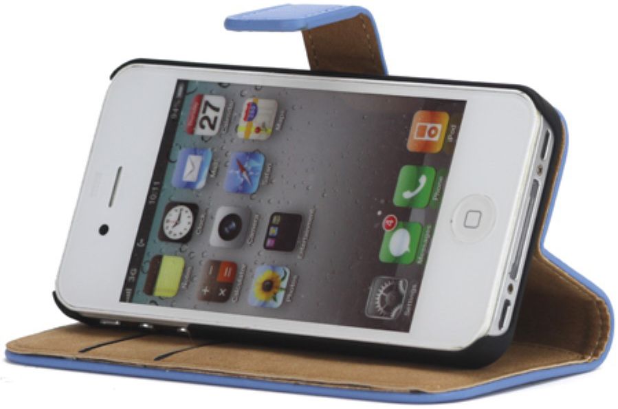 Apple iPhone 4(S) Lederen Hoesje Blauw afbeelding 4