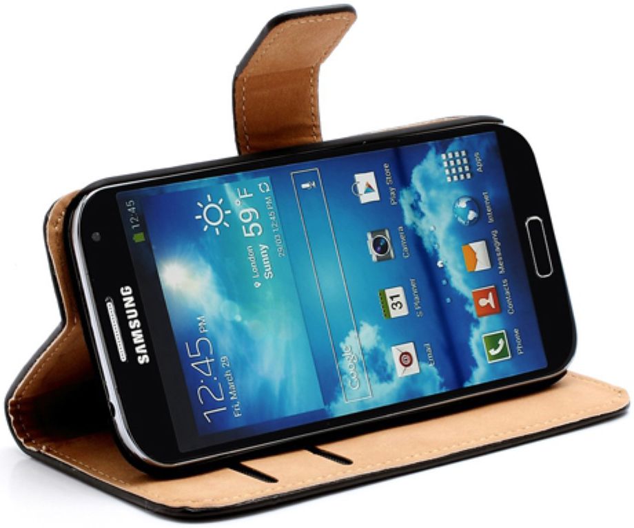 Samsung Galaxy S4 Genuine Leren Portemonnee Hoesje Zwart afbeelding 3