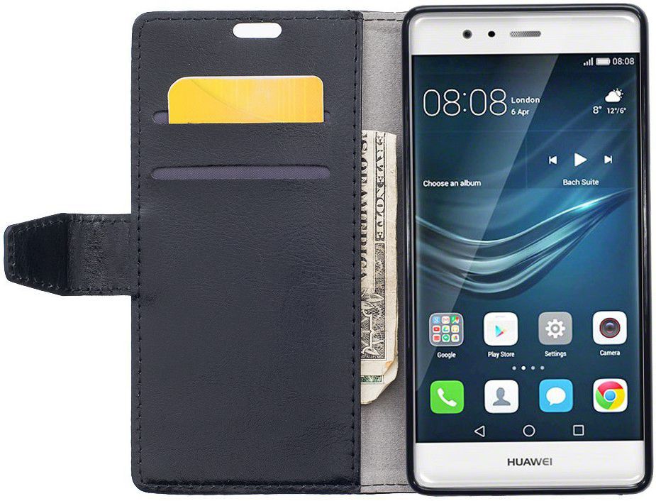 Huawei P9 Portemonnee Hoesje met Standaard Zwart afbeelding 2