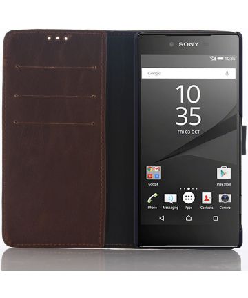Sony Xperia Z5 Premium Portemonnee Hoesje Donker Bruin Hoesjes
