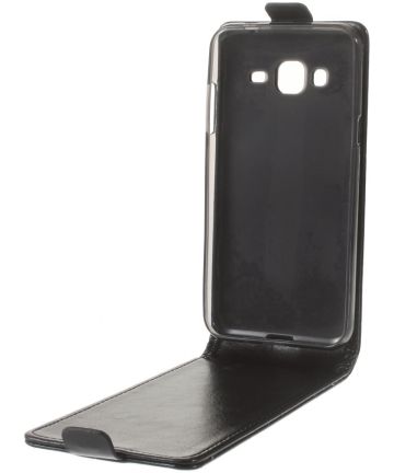 Samsung Galaxy J3 / J3 (2016) Verticale Lederen Flip Case Zwart Hoesjes