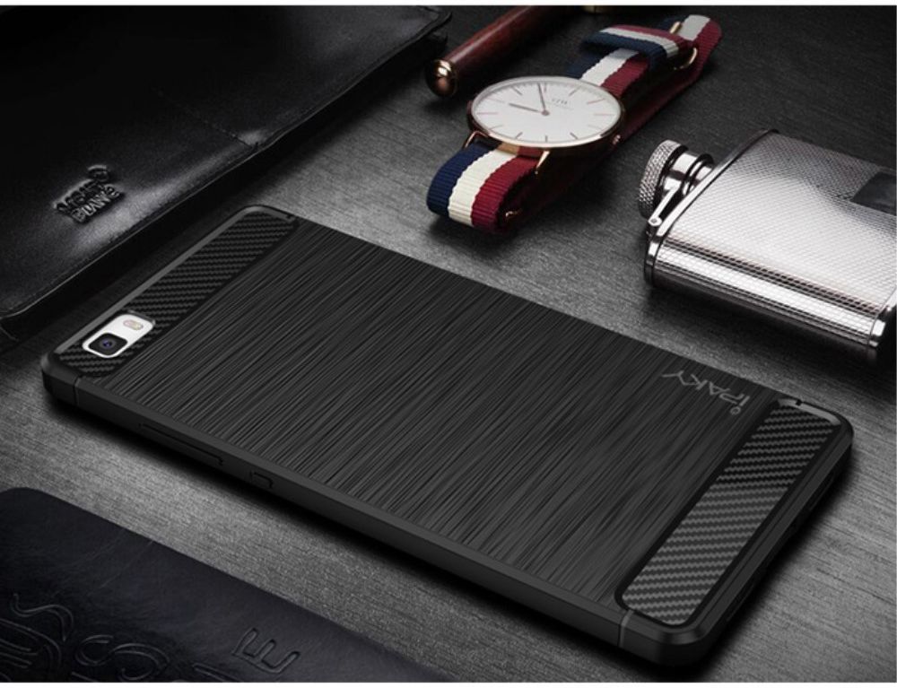 IPAKY Geborsteld TPU Hoesje Huawei Ascend P8 Lite Zwart afbeelding 2