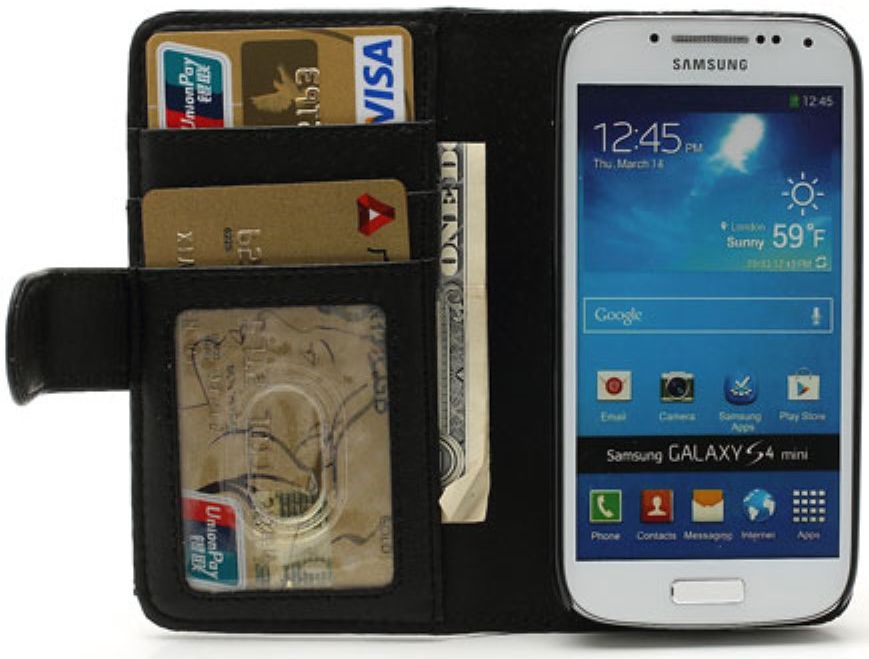 Samsung Galaxy S4 Mini Portemonnee Stand Hoes Zwart afbeelding 4