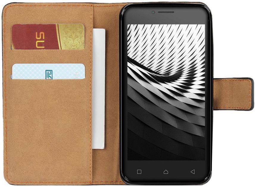 Lenovo B Portemonnee Hoesje Echt Leer Zwart afbeelding 1