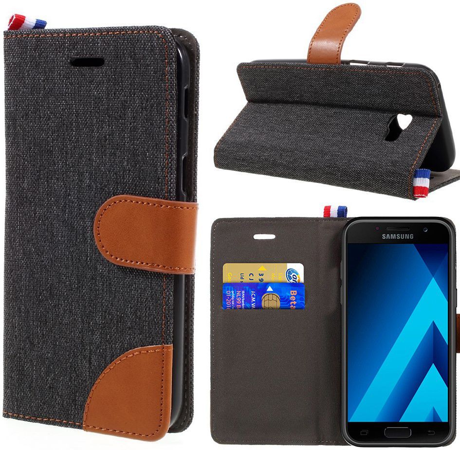 Samsung Galaxy Galaxy A3 (2017) Denim Portemonnee Hoesje Zwart afbeelding 1