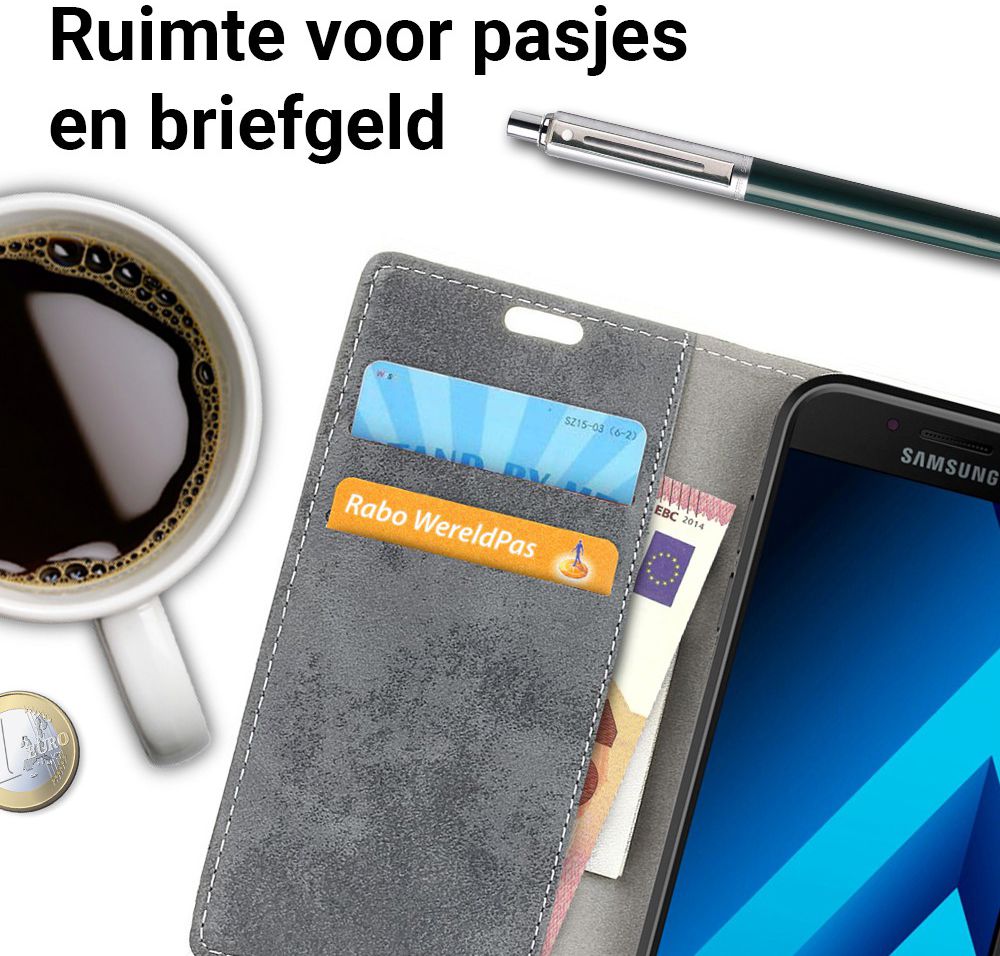 Vintage Samsung Galaxy A3 2017 Bookcase Hoesje Grijs afbeelding 2