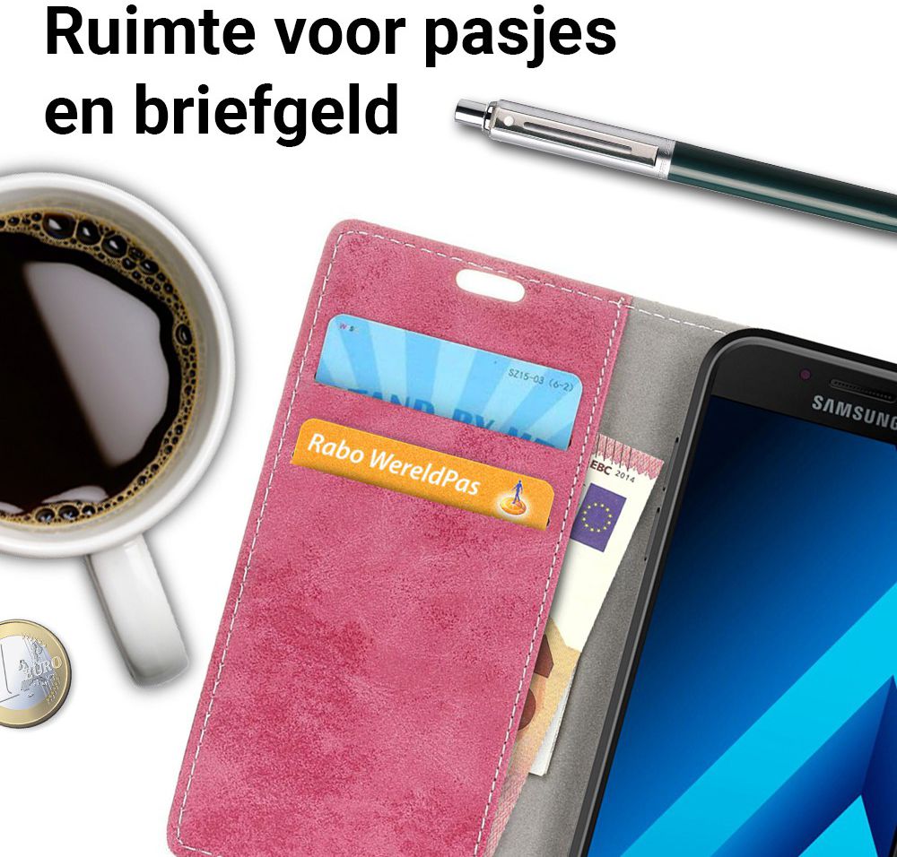 Vintage Samsung Galaxy A3 2017 Bookcase Hoesje Roze afbeelding 2