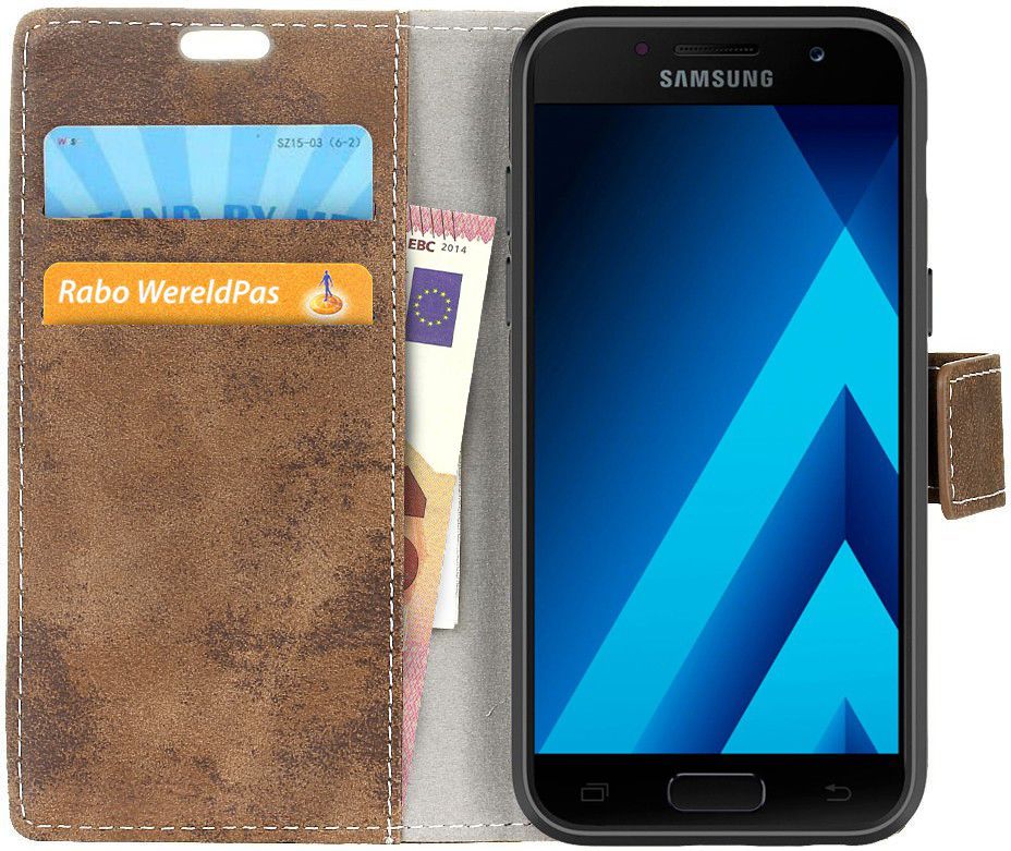 Vintage Samsung Galaxy A3 2017 Bookcase Hoesje Bruin afbeelding 1