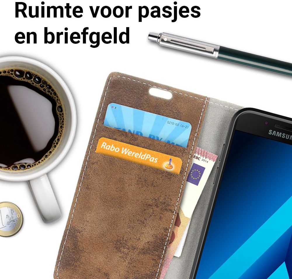 Vintage Samsung Galaxy A3 2017 Bookcase Hoesje Bruin afbeelding 2