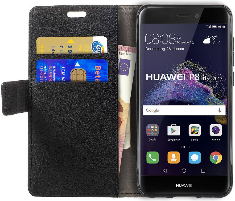 Huawei P8 Lite (2017) Portemonnee Hoesje Zwart afbeelding 1