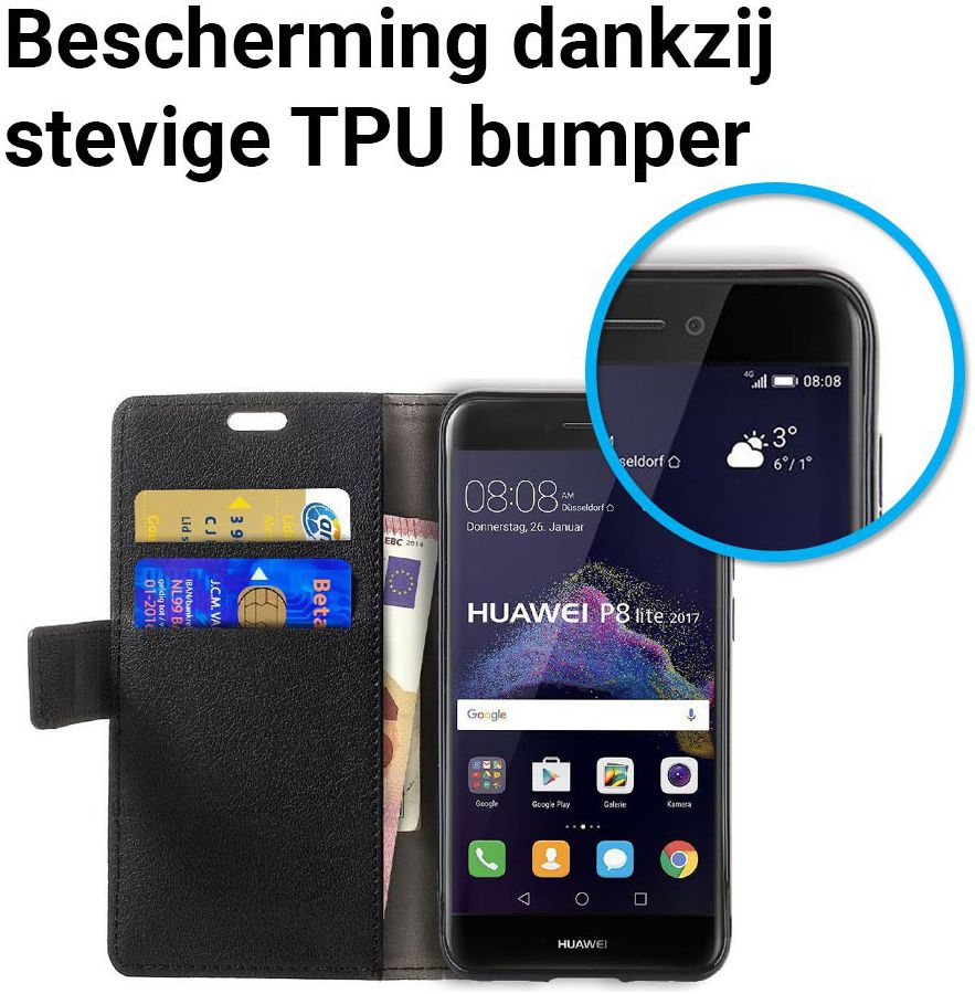 Huawei P8 Lite (2017) Portemonnee Hoesje Zwart afbeelding 5