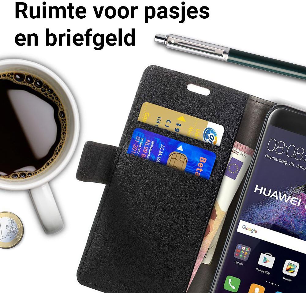 Huawei P8 Lite (2017) Portemonnee Hoesje Zwart afbeelding 2