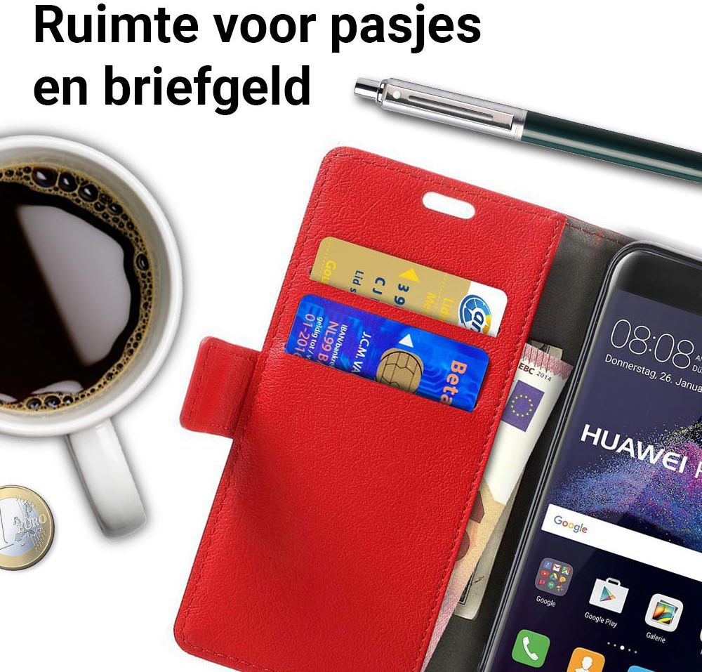Huawei P8 Lite (2017) Portemonnee Hoesje Rood afbeelding 2