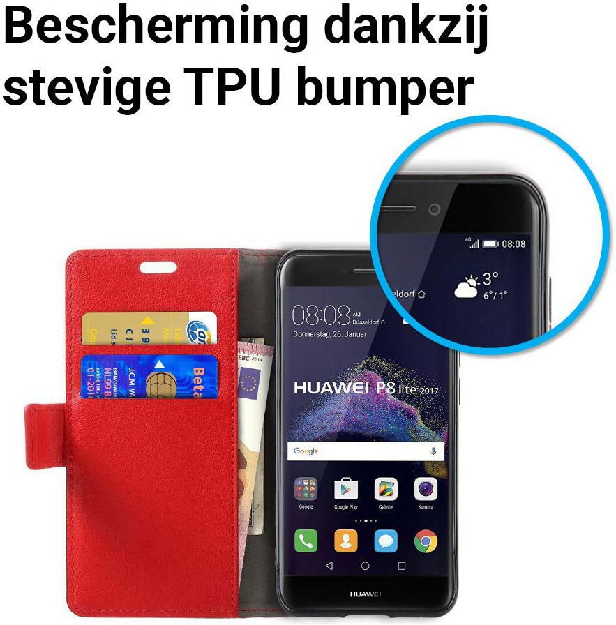 Huawei P8 Lite (2017) Portemonnee Hoesje Rood afbeelding 4