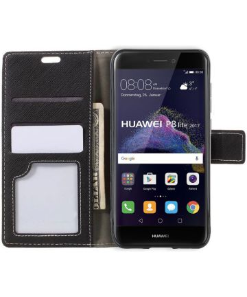 Huawei P8 Lite (2017) Stijlvol Portemonnee Hoesje Zwart Hoesjes