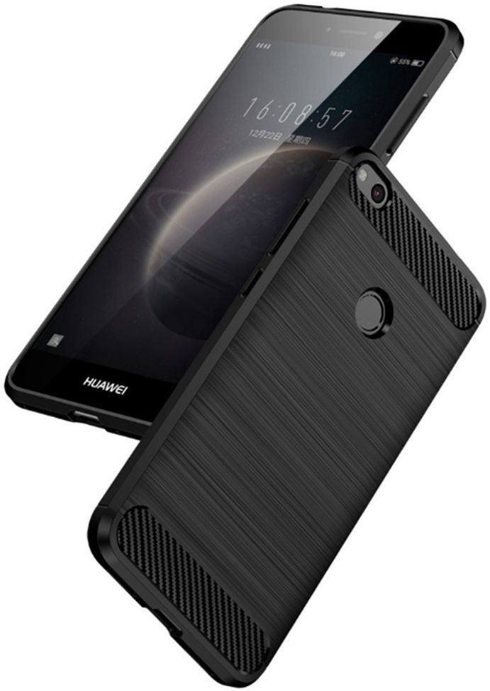 Huawei P8 Lite (2017) Geborsteld TPU Hoesje Zwart afbeelding 1