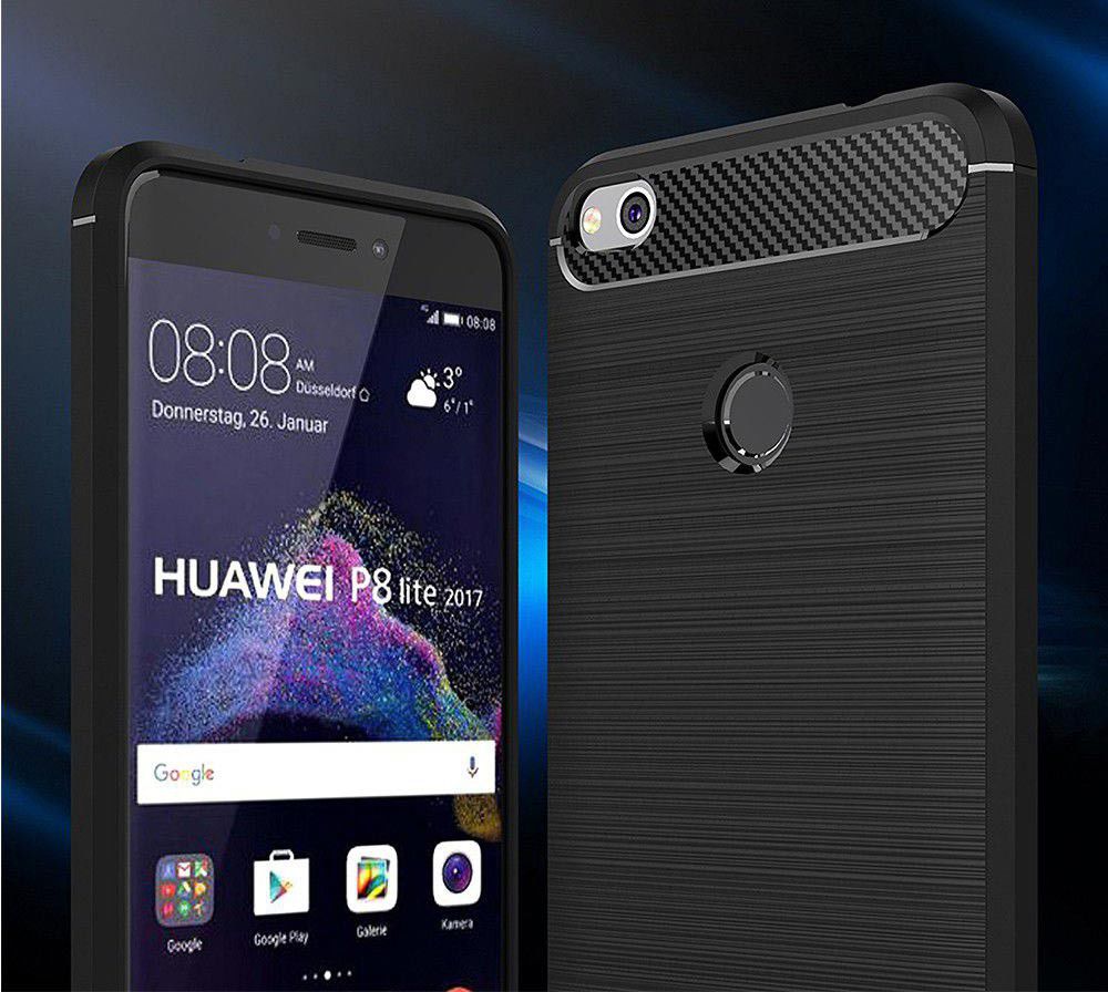 Huawei P8 Lite (2017) Geborsteld TPU Hoesje Zwart afbeelding 8
