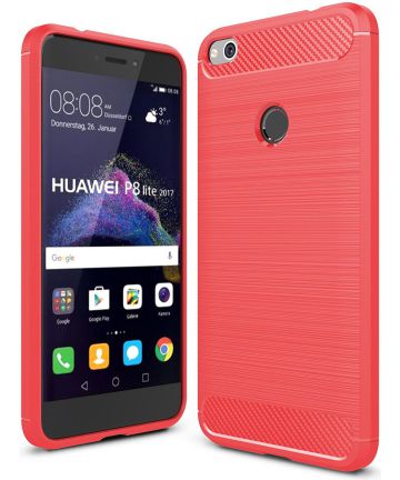 Huawei P8 Lite (2017) Geborsteld TPU Hoesje Rood Hoesjes
