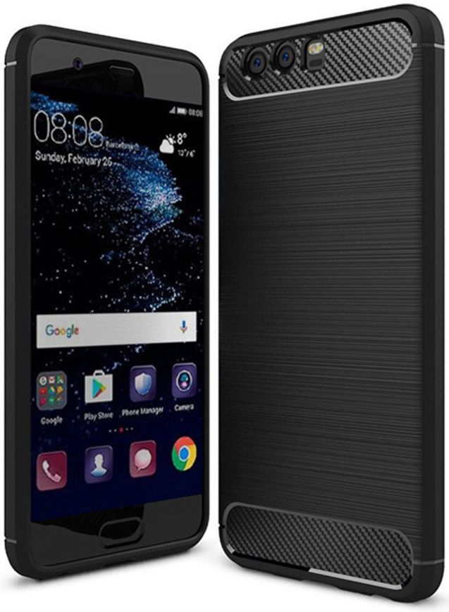Huawei P10 Geborsteld TPU Hoesje Zwart afbeelding 1