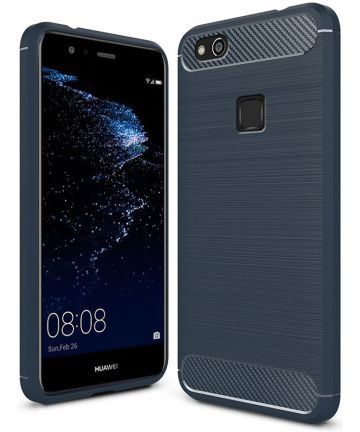 Huawei P10 Lite Geborsteld TPU Hoesje Blauw Hoesjes