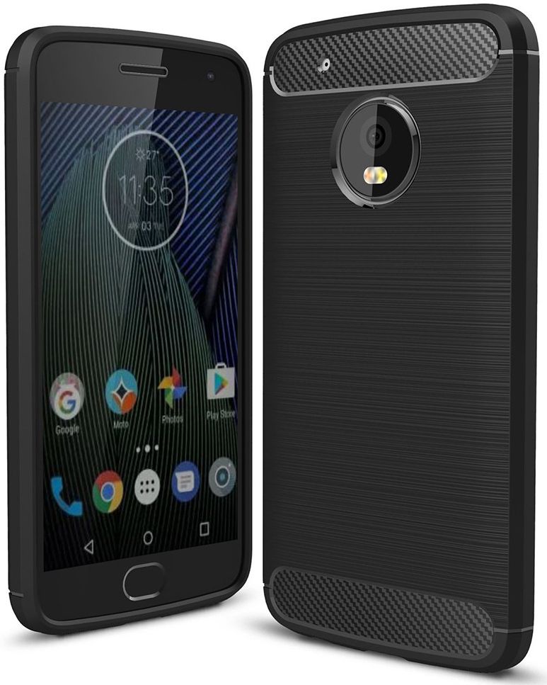 Motorola Moto G5 Plus Geborsteld TPU Hoesje Zwart afbeelding 1