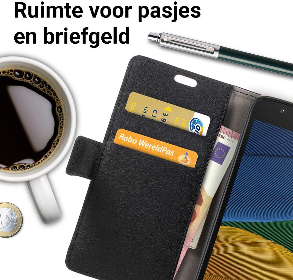 Motorola Moto G5 Hoesje BookCase Met Stand Zwart afbeelding 2