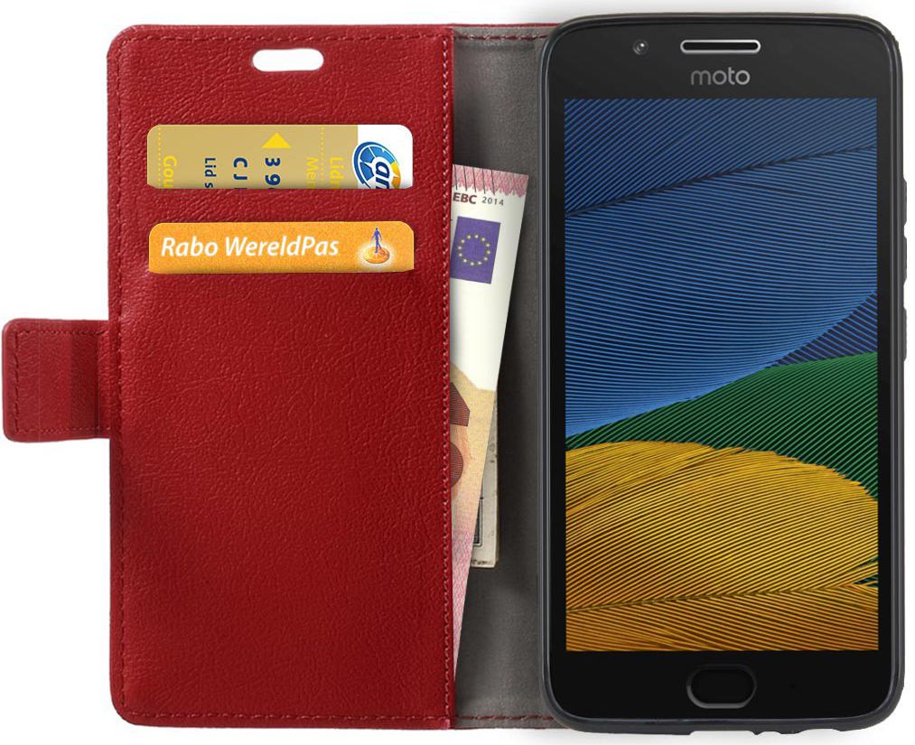 Motorola Moto G5 Hoesje BookCase Met Stand Rood afbeelding 1