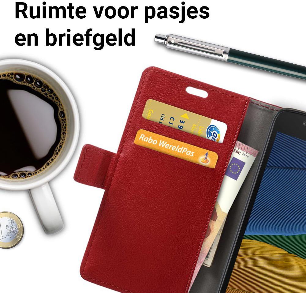 Motorola Moto G5 Hoesje BookCase Met Stand Rood afbeelding 2