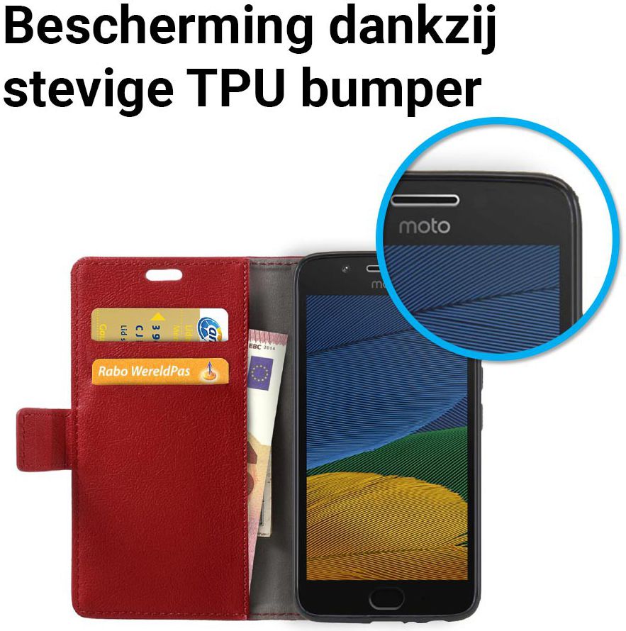 Motorola Moto G5 Hoesje BookCase Met Stand Rood afbeelding 5