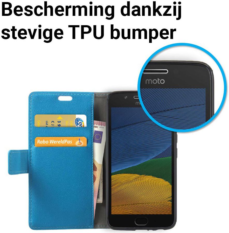 Motorola Moto G5 Hoesje BookCase Met Stand Blauw afbeelding 5