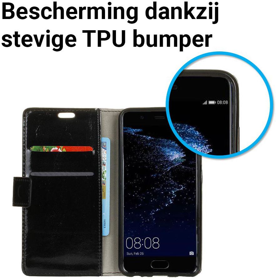 Huawei P10 Portemonnee Hoesje Zwart afbeelding 3