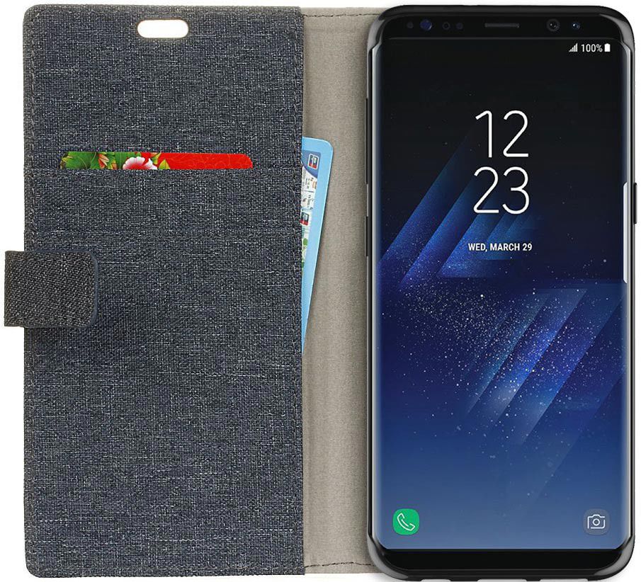 Samsung Galaxy S8 Plus Linnen Portemonnee Hoesje Donker Blauw afbeelding 1