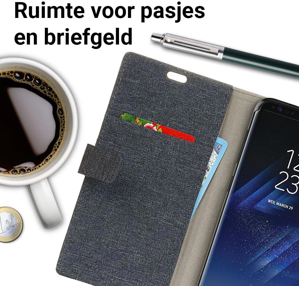 Samsung Galaxy S8 Plus Linnen Portemonnee Hoesje Donker Blauw afbeelding 2