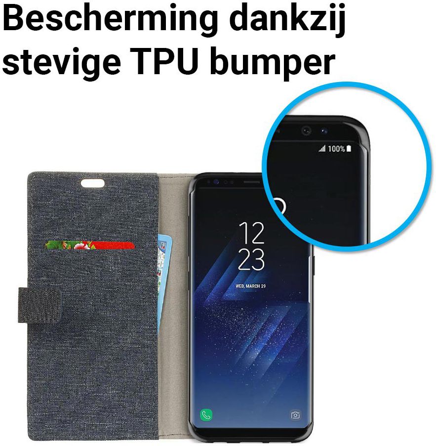 Samsung Galaxy S8 Plus Linnen Portemonnee Hoesje Donker Blauw afbeelding 4