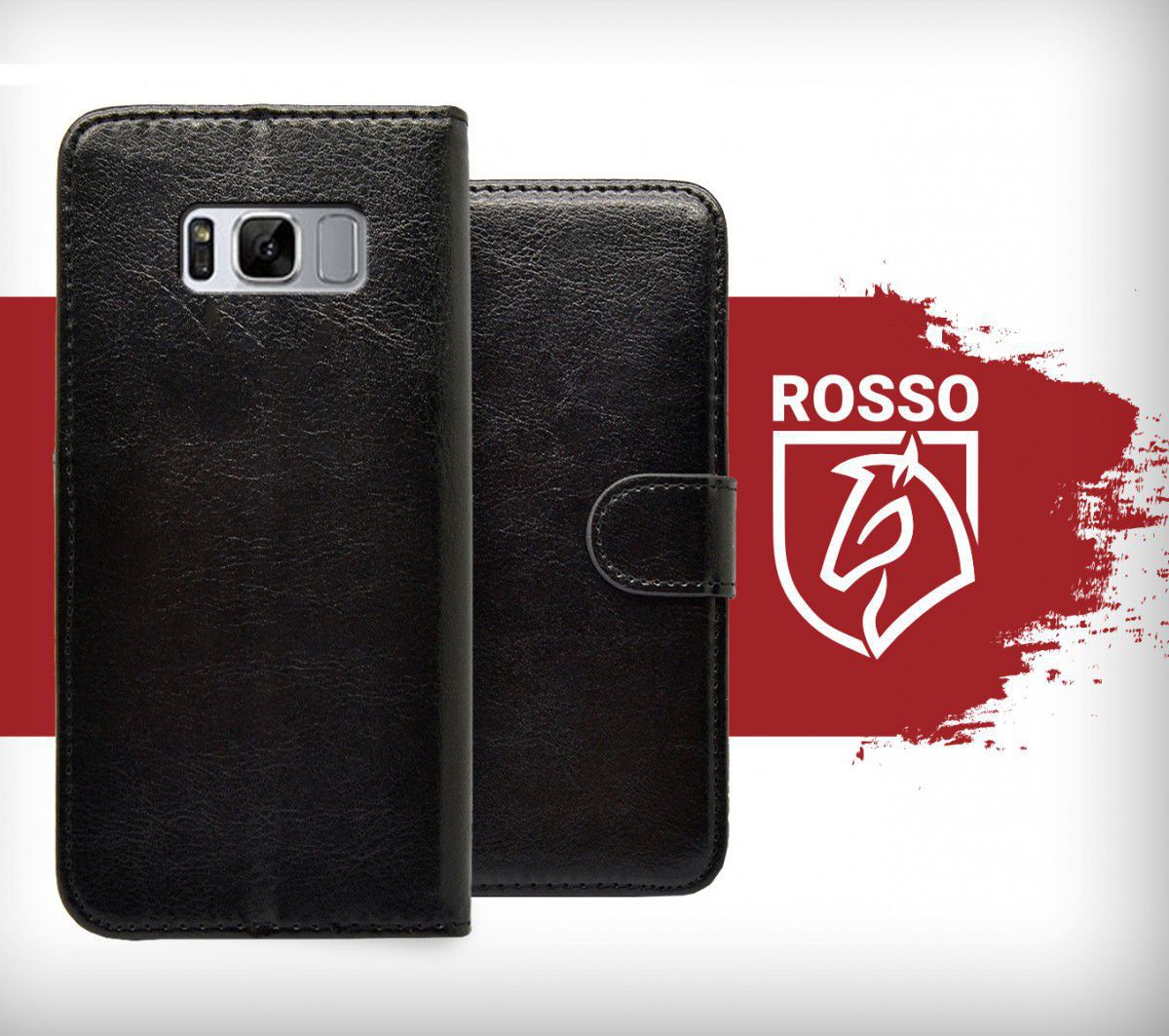 Rosso Samsung Galaxy S8 Plus Hoesje Premium Book Cover Zwart afbeelding 5