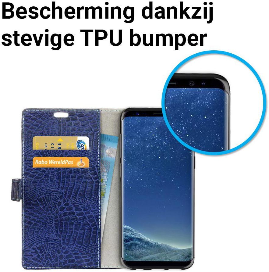 Samsung Galaxy S8 Krokodil Flipcase Donker Blauw afbeelding 4