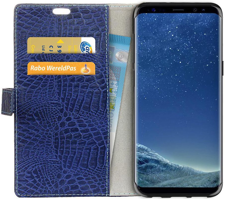 Samsung Galaxy S8 Krokodil Flipcase Donker Blauw afbeelding 1