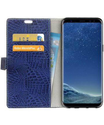 Samsung Galaxy S8 Plus Krokodil Portemonnee Case Donkerblauw Hoesjes
